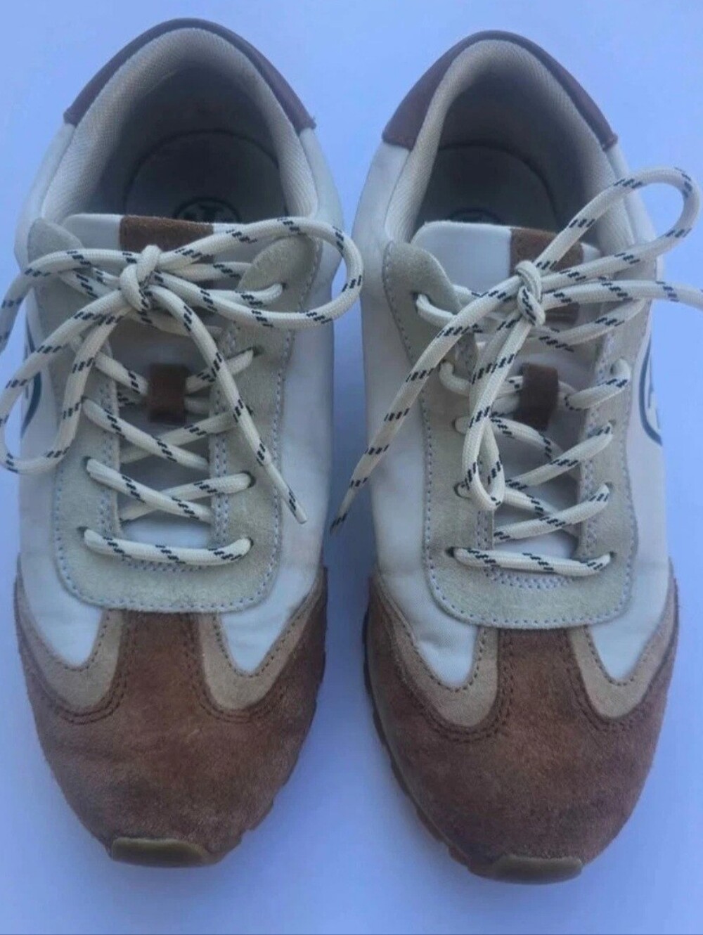 Tory Burch Annie Nylon Runner Sneakers Women’s 7.5 M Brown Ivory Suede Leather